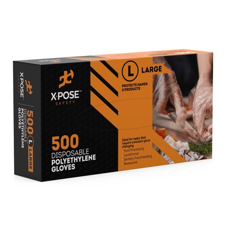 XPOSE SAFETY Poly Disposable Gloves, Poly, L, Clear P500-L